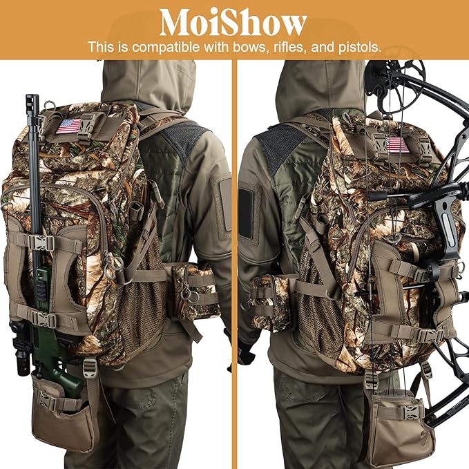 Hunting Backpack, Outdoor Hunting Pack with Rifle Holder, Hunting Backpacks for Men, Hunting Bag with Waterproof Rain Cover