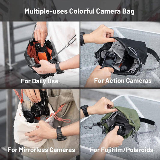 PGYTECH OneGo Drawstring Small Camera Bag, Soft Cute Camera Pouch Handbag compatible with Mirrorless Cameras/Nikon/Canon/Sony/Fuji Camera Case