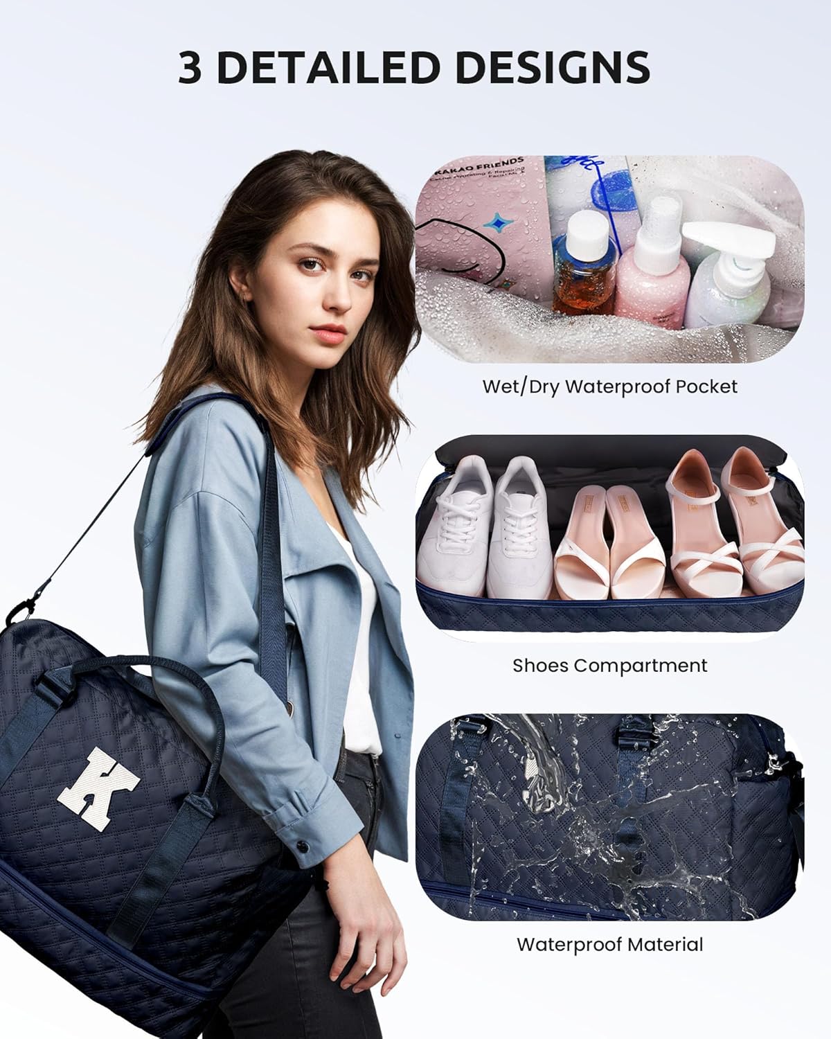 Women's Initial Duffle Bag - Personalized Weekender with Shoe & Makeup Compartments, Monogram Overnight Bag (Letter A) - Roamly