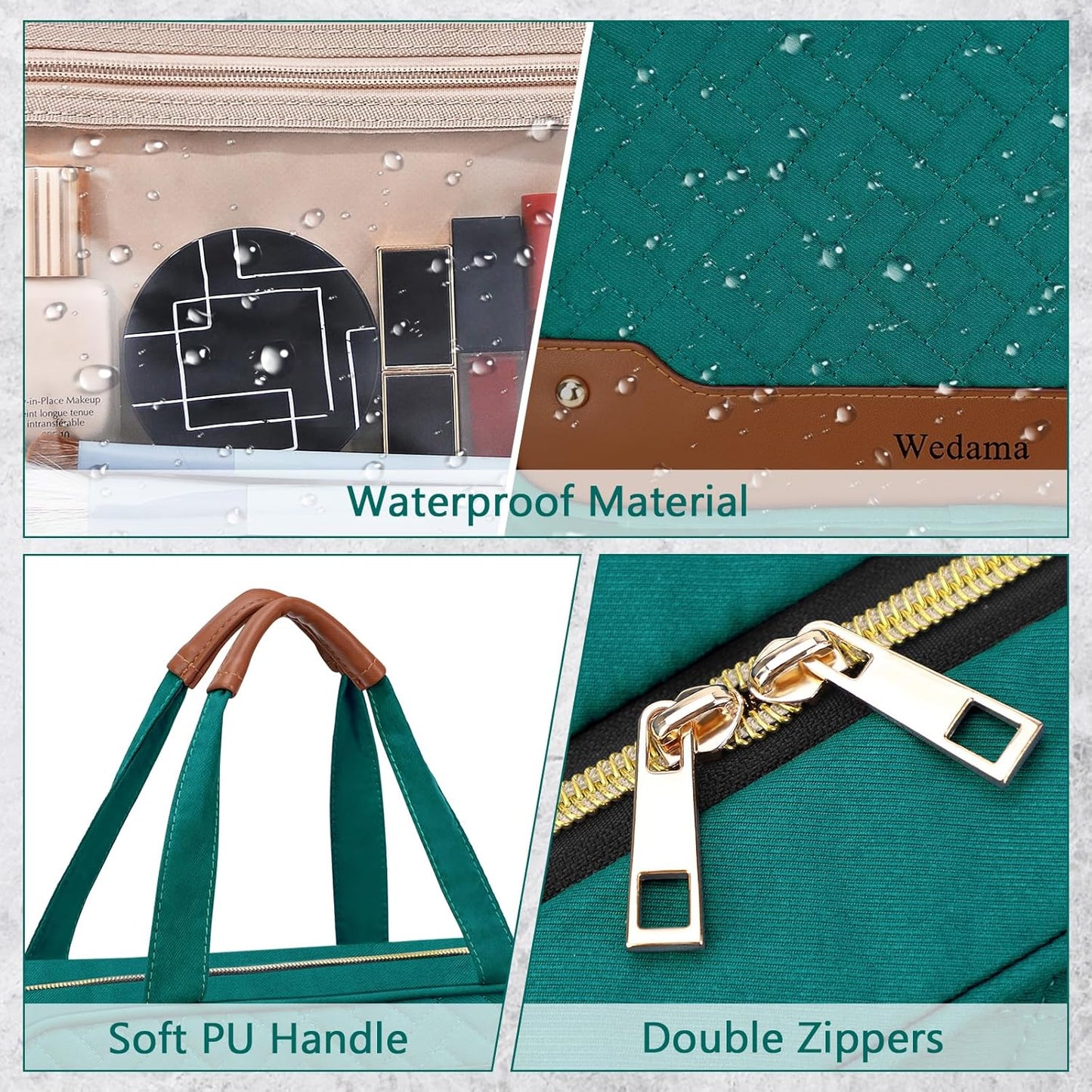 Wedama Toiletry Bag for Women, Hanging Travel Toiletry Bag with Jewelry Organizer Compartment Large Makeup Bag, PVC Waterproof Cosmetic Travel Bag Trips Camping Bathroom, Green+Brown - Roamly
