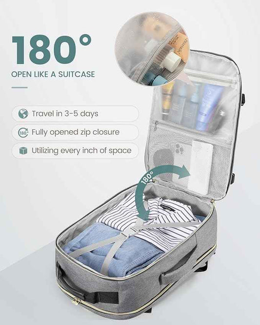 LOVEVOOK Travel Backpack for Women & Men 40L,Airline Approved Carry On Backpack Travel Essentials,TSA Carry on Luggage,Waterproof Personal Item Travel Bag,Suitcase with 3 Packing Cubes,Gray-Black