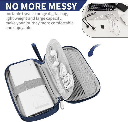 Travel Cable Organizer Bag Pouch Electronic Accessories Carry Case Portable Waterproof All-in-One Storage Bag for Cable,Charger, Phone, Hard Drive,SD Card-Navy Blue