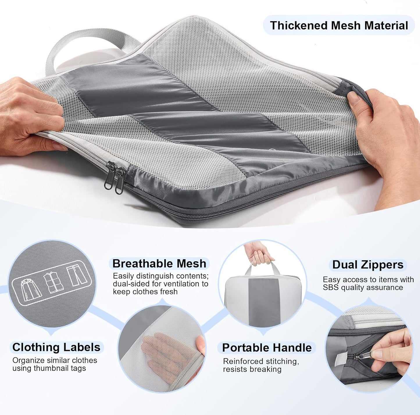 10 Set Compression Packing Cubes for Travel Essentials,Compressible Expandable Packing Cubes for Suitcase,OlarHike Luggage Organizer Bags for Travel,Handy Helper for Organizing Clothes(Gray) - Roamly