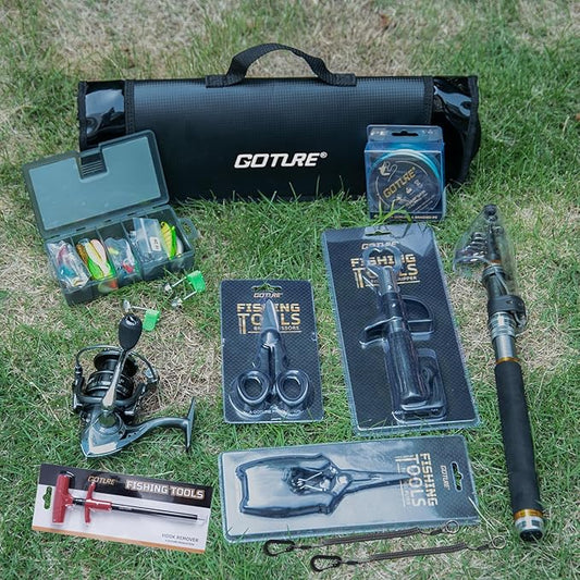 Goture Fishing Rod and Reel Combos,1.8M-2.7M Telescopic Fishing Pole Spinning Reel Line Lures Set with Carrier Bag,Telescopic Rod Kit for Starter Travel Saltwater Freshwater Gear Gift
