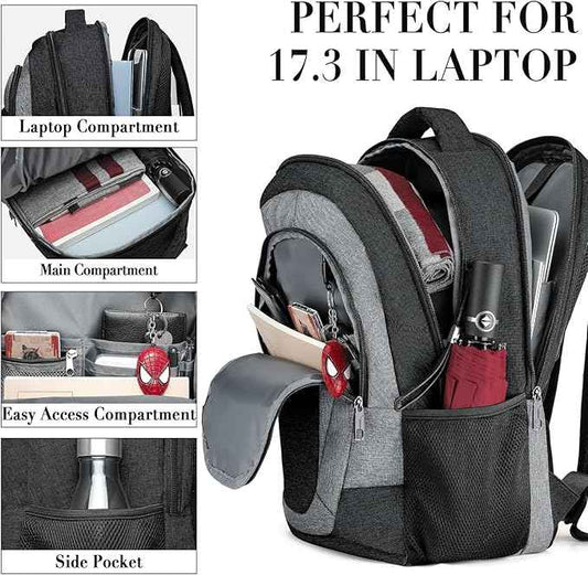 BIKROD Backpack for Men and Women, Extra Large School Backpacks for Teens, Water Resistant Back Pack Fits 17 Inch Laptop, Business Anti Theft Sturdy Computer Bag Gifts, Blackgrey