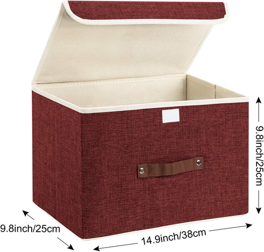 TYEERS Foldable Storage Boxes with Lids 5 Pack Fabric Storage Bins with Lids, Closet Organizers for Clothes Storage, Room Organization, Office Storage, Toys - Red Wine