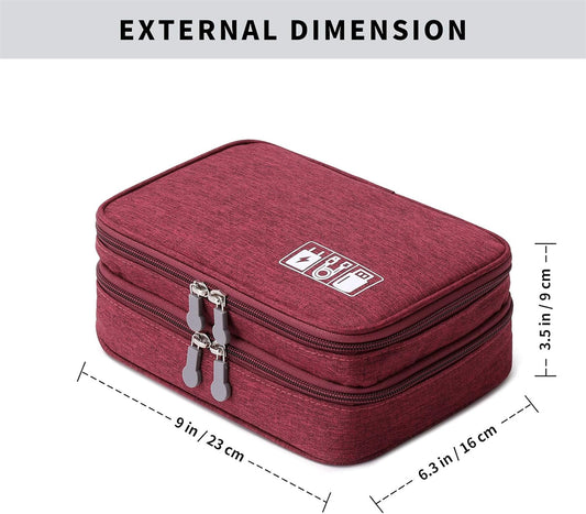 Travel Cable Organizer Bag, Electronic Accessories Case Portable Double Layer Cable Storage Bag for Cord,phone,Charger, Flash Drive, Phone, SD Card,Personal Items - (Red)