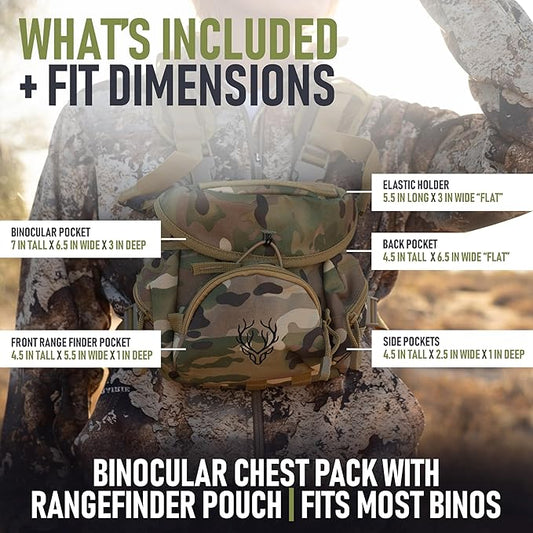 Binocular Harness Chest Pack - Lightweight Hunting Chest Rig with Rangefinder Pouch, MOLLE System Bino Harness for Bow Hunting, Tactical Chest Pack for Men, Veteran Owned Gear, MultiCam