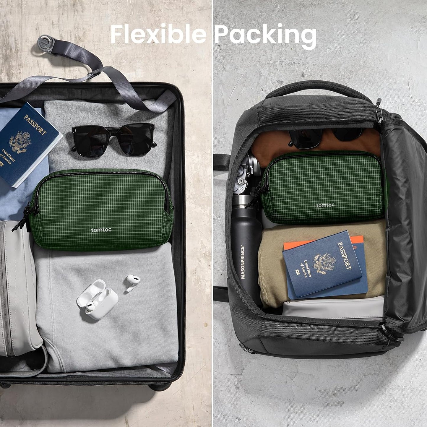 tomtoc Electronic Organizer Travel Case Performance, Water Resistant Dual Compartment Cable Organization Storage Bag for Charger, Cord, Phone, Hard Drive, Power Bank, Accessories Travel Essentials - Roamly