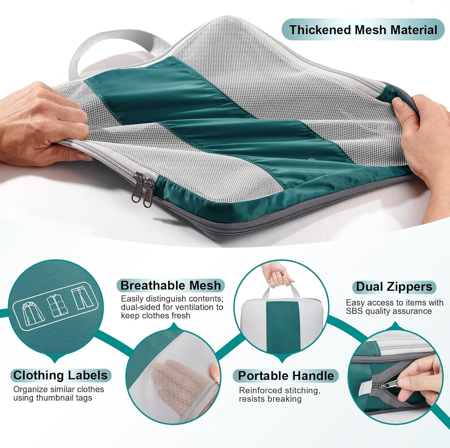 10 Set Compression Packing Cubes for Travel Essentials,Compressible Expandable Packing Cubes for Suitcase,OlarHike Luggage Organizer Bags,Handy Helper for Organizing Clothes(Dark Blue Green) - Roamly