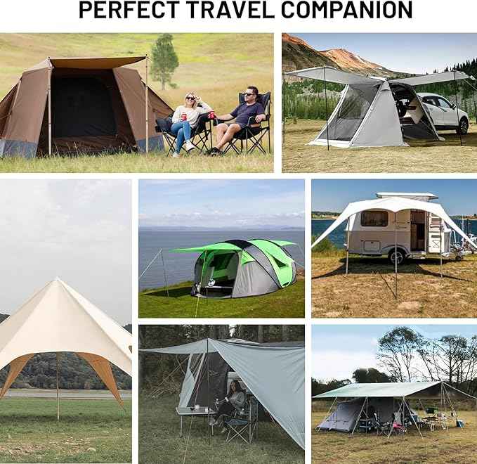 Tarp Poles Heavy Duty Adjustable,AVOFOREST Aviation Aluminum 9.2FT Tent Poles Lengthen and Thicken with Protection Cap Awning Poles Set of 2 for Hiking