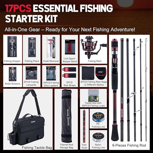 Goture Spinning Fishing Rod & Reel Combo with Carrier Bag,6.6-9FT,Spin Reels, Lures Kit, Pliers, Braided Line, Fish Gripper, Carbon Fiber Freshwater Fishing Rod Full Kit for Starter