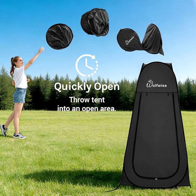Wolfwise Pop Up Shower Tent for Camping, Portable Instant Changing Tent with Ventilation Window & Carry Bag, Privacy Bathroom Toilet for Beach & Outdoor, Width 40 ", Height 75 ", Black