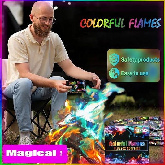 Navona 10Pack Fire Color Changing Packets,Magic Color Fire Packets for Outdoor Campfires, Fire Pits, Fireplaces, Long-Lasting Colorful Flames, Safe Camping Essentials