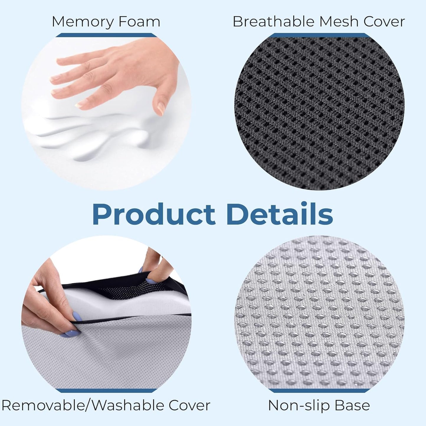 5 STARS UNITED Seat Cushion for Tailbone Pain Relief – Memory Foam Cushion for Coccyx, Hip, Hemorrhoid, Sciatica & Post-Surgery Recovery – Wheelchair, Car, Desk, Gaming & Office Chairs, D Gray
