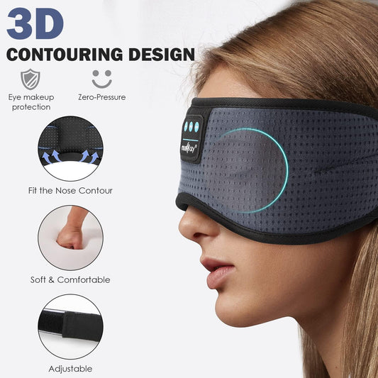 MUSICOZY White Noise Bluetooth Sleep Mask with 8 Soothing Sounds & 3D Wireless Sleep Headphones, Bluetooth Sleeping Headphones for Yoga Travel Office Relaxation, Tech Gadgets Gifts, Gray