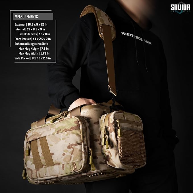 Savior Equipment Specialist Series Tactical Triple Pistol Shooting Range Hunting Duffle Bag Gun Carrying Case, Rigid Compartment Frame, Lockable Zippers