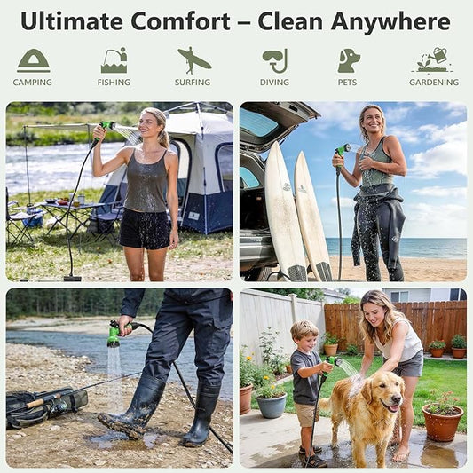 SPACEREST Integrated Camping Shower – Spill Resistant, Electric Portable Shower for Camping with 5 Gallon Food-Grade Water Jug, Easy to Store for Hiking, Beach, 7-Mode Shower Head, IPX7 Waterproof