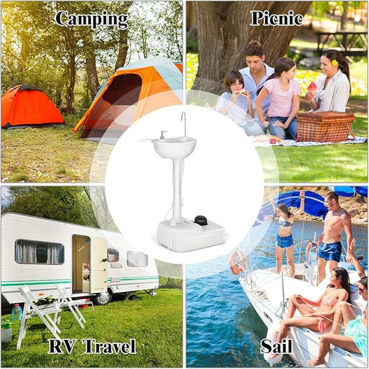 Giantex Portable Camping Sink with Soap Dispenser and Towel Holder, 19L Water Capacity with Rolling Wheels and Foot Pump for Outdoor Events, Gatherings, Camping, Portable Hand Wash Basin Stand