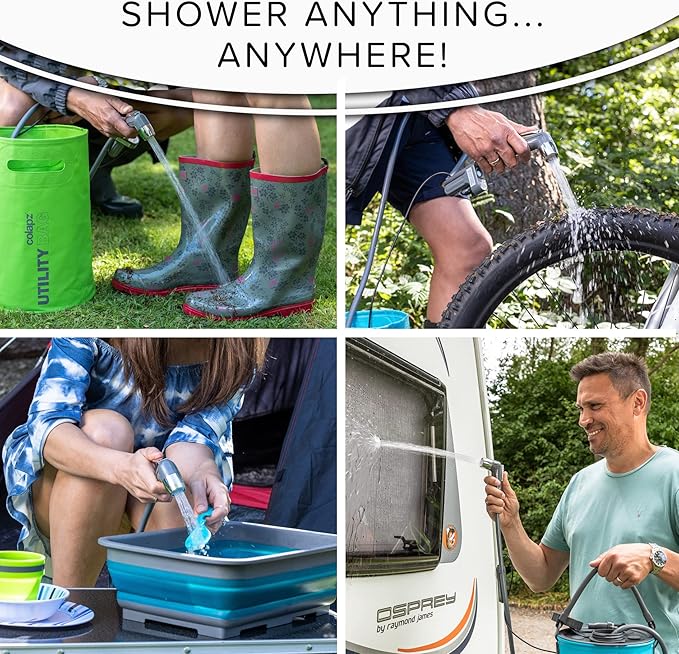 Colapz 12V Camping Shower Portable - High Pressure Outdoor USB Rechargeable Camping Shower - Kit with 9 Gallon Water Bag - Van Life RV Beach Hiking Dog Washing