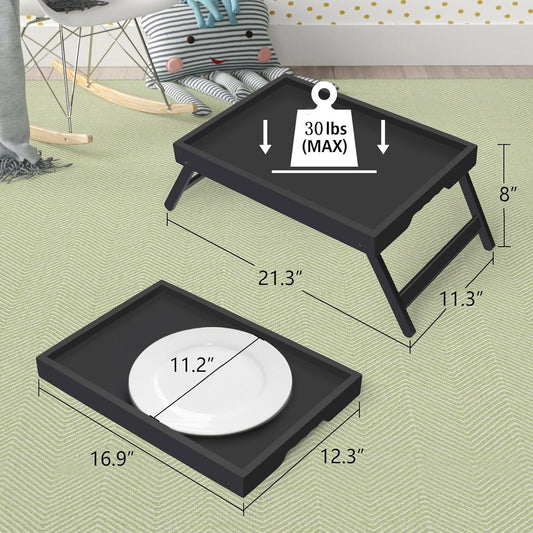 Artmeer Bed Tray Table with Folding Legs,Bamboo Breakfast in Bed for TV Table, Laptop Computer Tray,Eating,Snack Tray(Black) Large Size