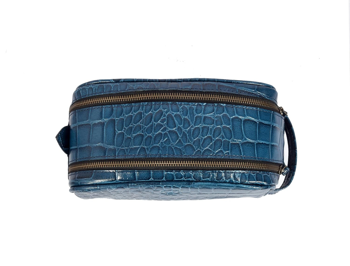 10" Premium Leather Toiletry Travel Pouch With Waterproof Lining | King-Size Handcrafted Vintage Dopp - Kit ~ Gift for Father's Day By Aaron Leather Goods (Egyptian Blue) - Roamly