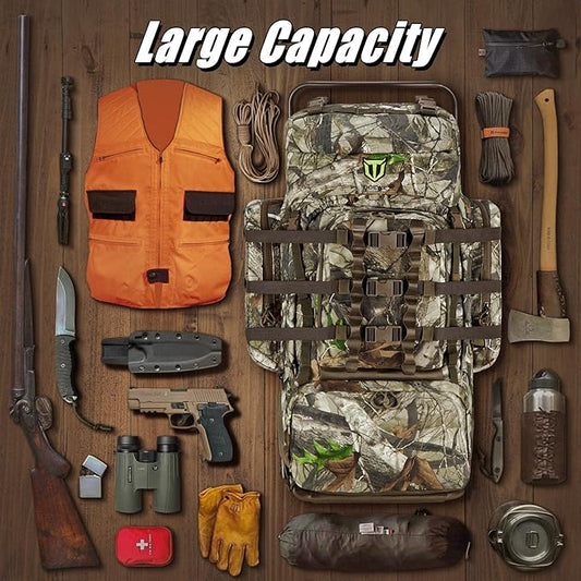 TIDEWE Hunting Backpack 5500cu with Frame and Rain Cover for Bow/Rifle/Pistol