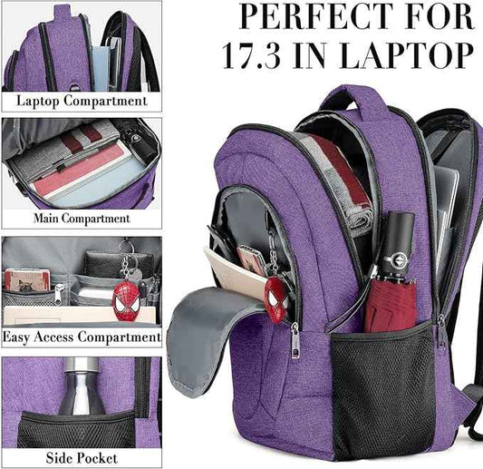 BIKROD Backpack for Women and Men, Extra Large School Backpacks for Teens, Water Resistant Back Pack Fits 17 Inch Laptop, Business Anti Theft Sturdy Computer Bag Gifts, Purple