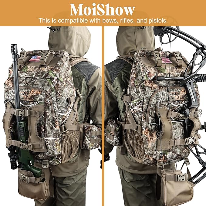 Hunting Backpack, Outdoor Hunting Pack with Rifle Holder, Hunting Backpacks for Men, Hunting Bag with Waterproof Rain Cover