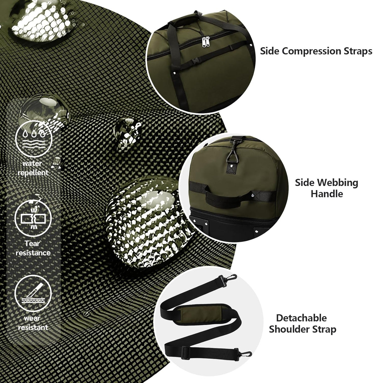 Rolling Duffle Bag with Wheels,110L/140L Expandable Soft-Sided Foldable Duffle Bag with 2 Rubber Wheels,Packable 32” Rolling Carry-On with Multi-Pockets & Compartments (Green) - Roamly