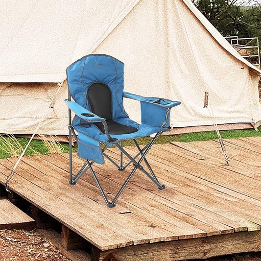 Arrowhead Outdoor Portable Folding Camping Quad Chair w/ 4-Can Cooler, Cup-Holder, Heavy-Duty Carrying Bag w/Easy Carry Shoulder Strap, Padded Armrests, Supports up to 330lbs, USA-Based Support