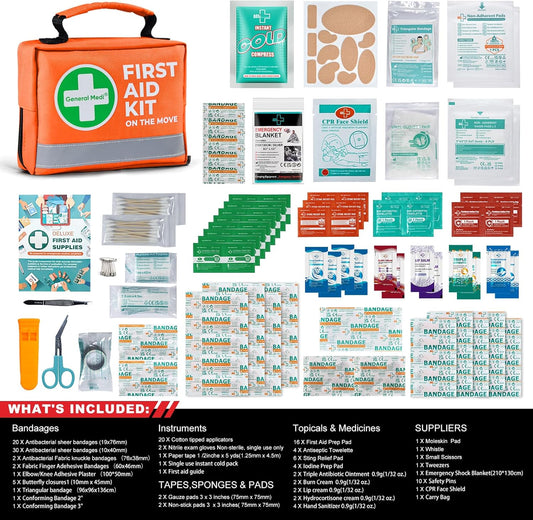 General Medi First Aid Kit - 150 Pieces Small Compact First Aid Kit Bag - Includes Instant Cold Pack, Emergency Blanket for Travel, Home, Office, Vehicle, CampingοΌOrangeοΌ