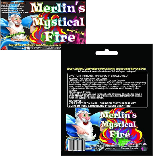 Merlin's Mystical Fire Color Changing Packets- Pack of 6, 0.882 oz Each- Long Lasting Enchanted Multi-Color Magical Flames- Flame Color Changer for Fire Pits & Outdoor Fireplaces- Campfire Accessories
