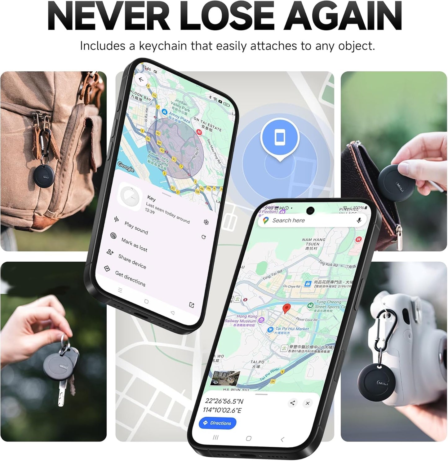MiLi MiTag Bluetooth Tracker for Android, Google Certified Key Finder/Luggage Tracker/Item Locator, Smart Tracking Tag for Google Find My Device (Find Hub) App, 1 Pack