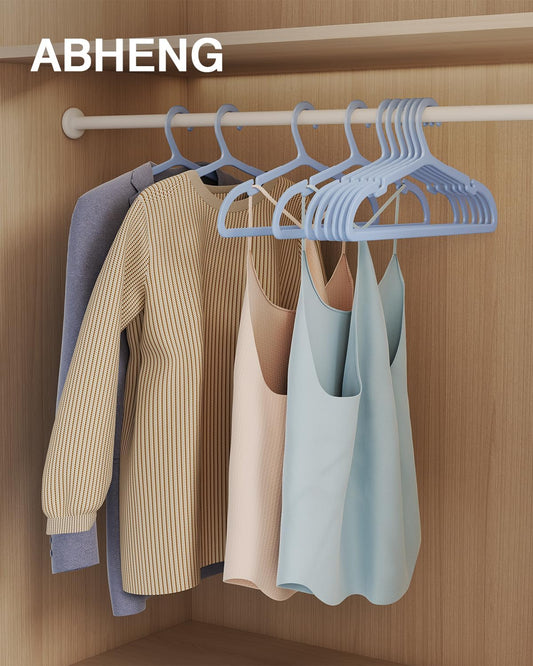 100 Pack Clothes Hangers, Non Slip Plastic Coat Hangers, Space Saving, Heavy Duty, Hanging Dry Wet Clothes, 16.4" x 8.3", Light Blue, UAPY05100L