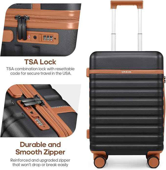 UKEIN Luggage Sets 5 Piece, Carry On Luggage 20In With Spinner Wheels, Hardside Suitcase Set with TSA Lock,Durable Large Suitcase With Travel Backpack for Men-20/24/28in (Black, 5 piece set)