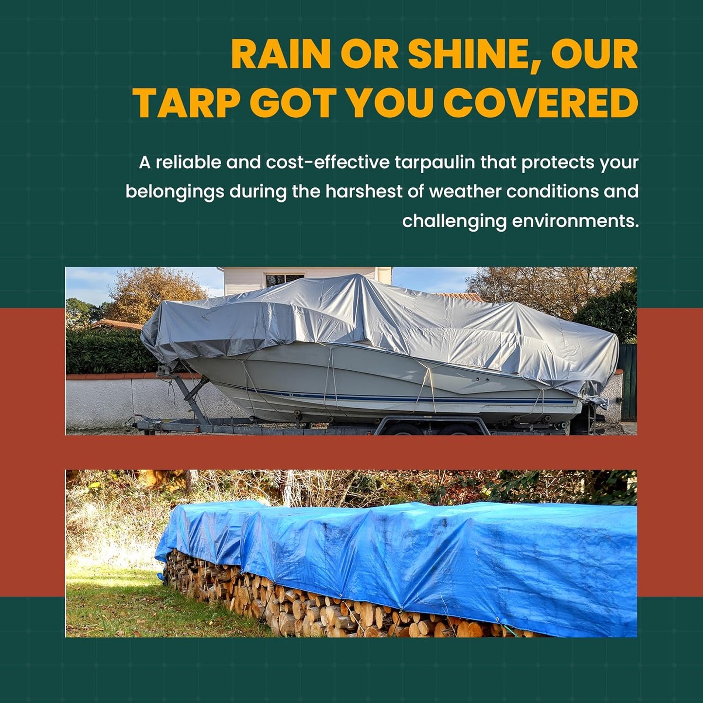 Large Waterproof Tarp - Heavy Duty 20 Mil Thick Poly Tarpaulin Ideal for Canopy Tents, Boats, RV or Pool Covers - Multipurpose Protective Tarps with Grommets for Indoor and Outdoor Use | 40' x 60'