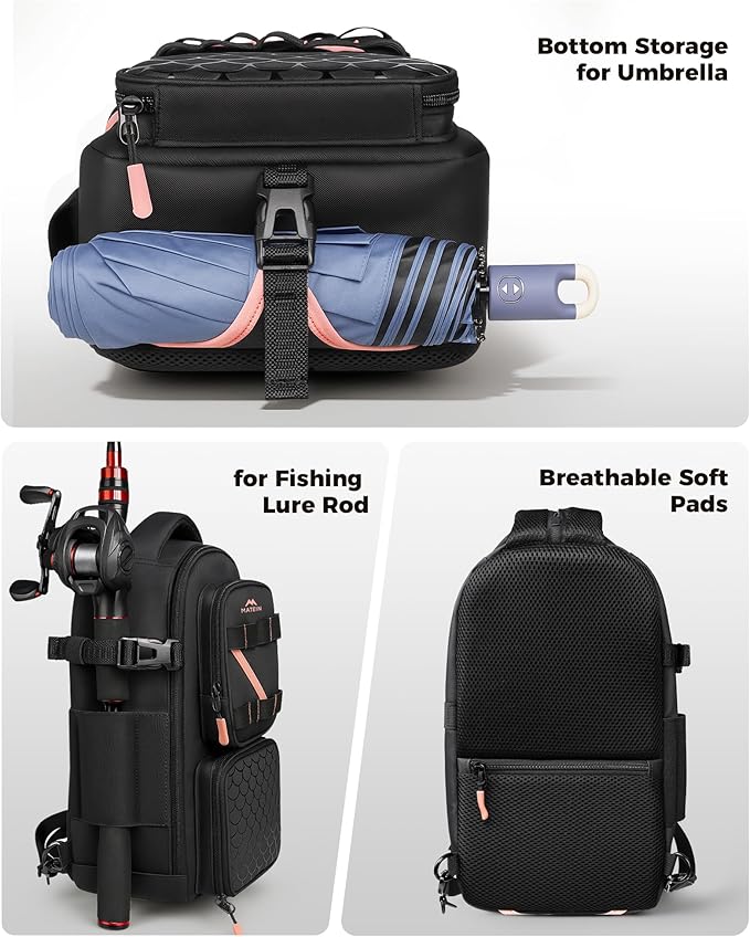 MATEIN Fishing Sling Bag with Lure Rod Holder & Phone Pouch, Waterproof 3600 Tackle box Backpack with Removable Bait Binder