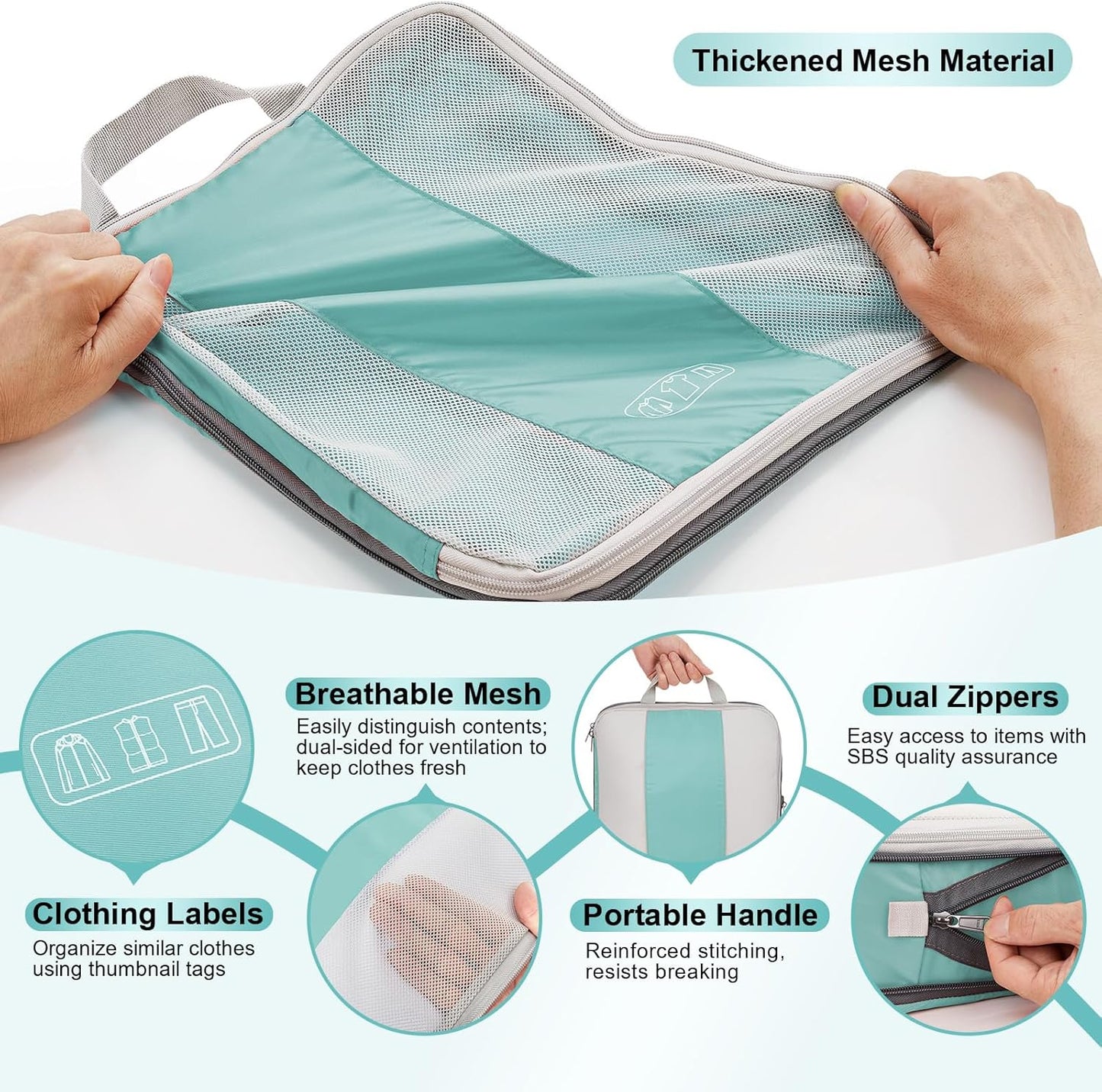 10 Set Compression Packing Cubes for Travel Essentials,Compressible Expandable Packing Cubes for Suitcase,OlarHike Luggage Organizer Bags for Travel,Handy Helper for Organizing Clothes(New Blue Green) - Roamly