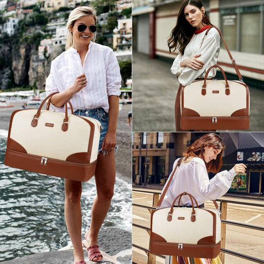 Weekender Bag for Women, Travel Duffel Bag Carry On Overnight Bag with Shoe Compartment Large Nylon Travel Weekend Tote Bag - Roamly
