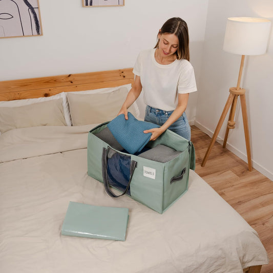 VENO 2 Pack Moving Bags, Comforter and Blanket Storage Bags for Closet, Moving Boxes, Boxes with Lids Alternative, College Dorm Packing Supplies, Foldable Heavy-Duty Tote (Light Green Matte, 2 Pack)