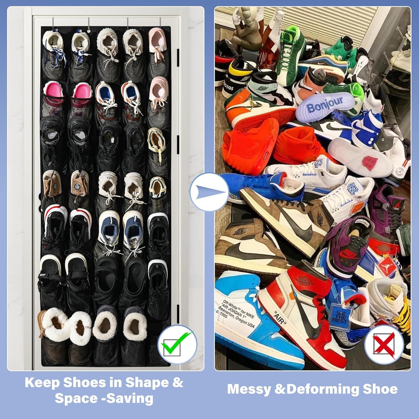 35Large Pockets Over The Door Shoe Organizer, Mesh Pockets Shoe Holder Rack, Capacity Shoe Hanging Storage,door shoe rack With 4 Metal Hook.