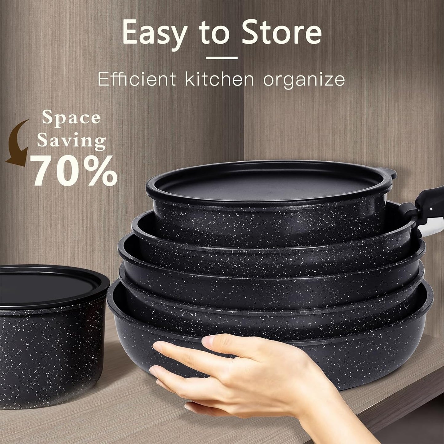GiPP Ceramic Pots and Pans Set Non Stick, Nonstick Detachable Handle Cookware Sets, Healthy Non Toxic PFAS PFOA & PTFE Free, Dishwasher &Oven Safe, Induction Kitchen Pot and Pan, 15 Piece Grey