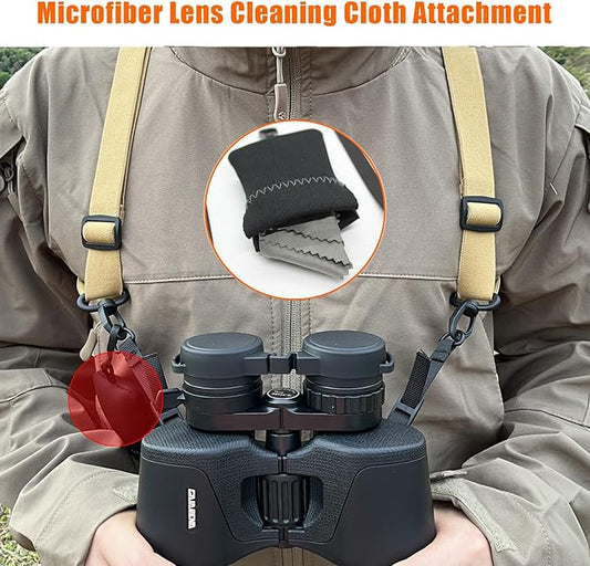 GAIARENA Binocular Harness - Adjustable Cross Bino Strap for Hunting Hiking Birding with Lens Cleaning Cloth - Tan