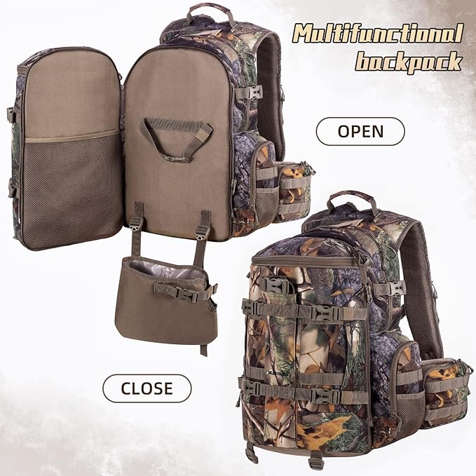 BLISSWILL Large Hunting Backpack with padded weapon for Bow Rifle Hunting Gear Accessories 40L(New leaf camouflage)