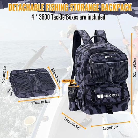 50L Fishing Tackle Backpack with Built-in Rod Holder Large Water-resistant Outdoor Fishing Bag