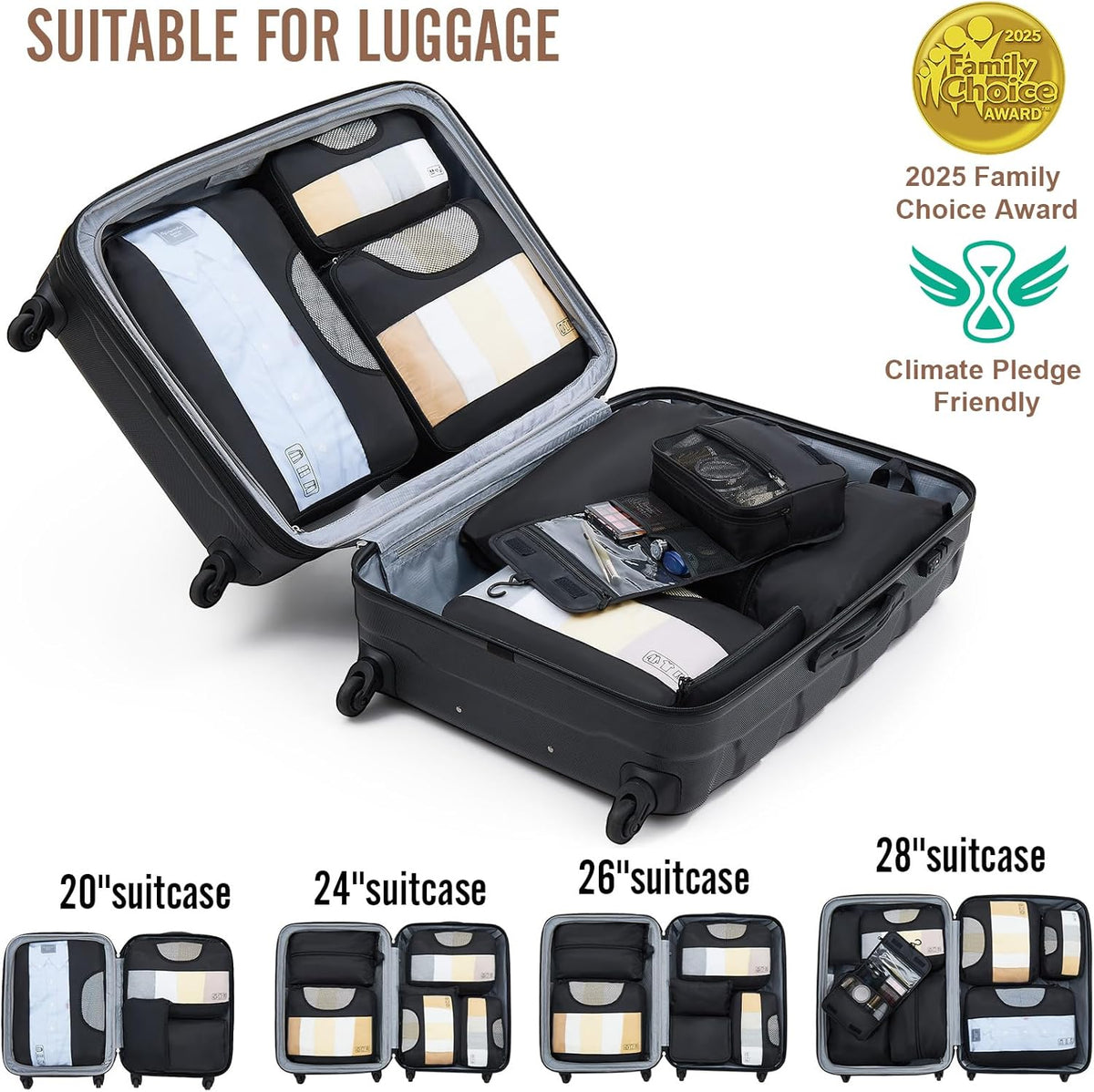 Veken 10 Set/8 Set Packing Cubes for Travel Essentials, Suitcase Organizer Bags in 4 Sizes, Carry-On Luggage Accessories with Large Laundry & Toiletry Bag, Must-Have for Airplane, Road Trip & Camping - Roamly