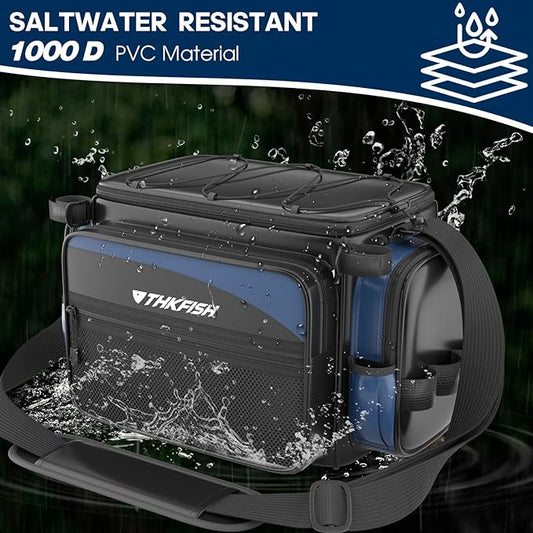 THKFISH Waterproof Fishing Tackle Bags, Saltwater Resistant Large Fishing Tackle Bag, 1000D PVC Waterproof Fishing Gear Storage Store 3600 3700 Trays