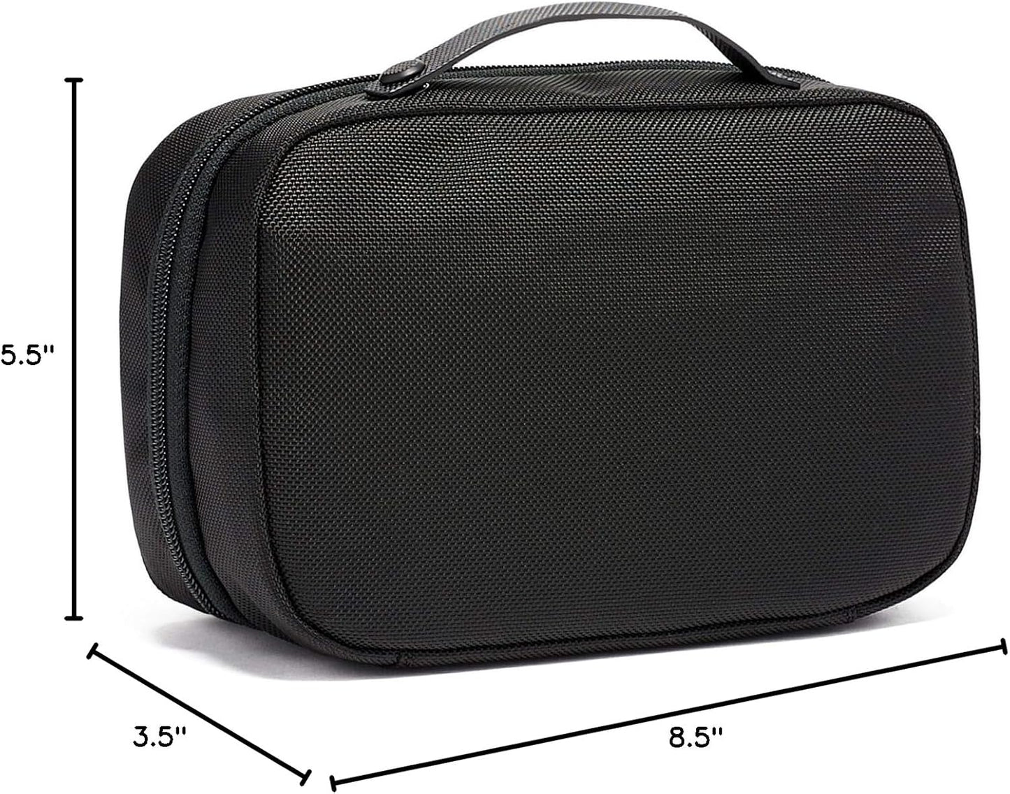TUMI Alpha Split Travel Kit - Compact Toiletry Bag for Men & Women - Features Removable Leather Handle & 3 Zip Pockets - Black - Roamly