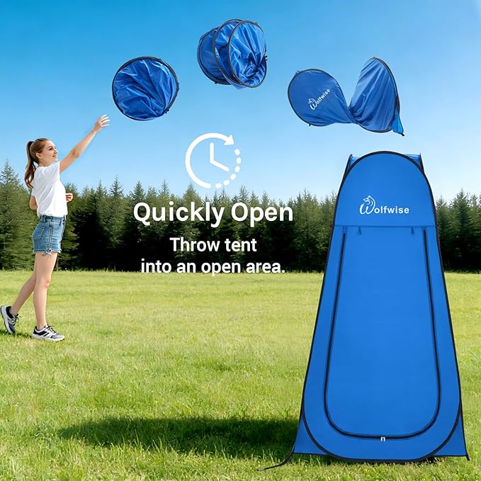 Wolfwise Pop Up Shower Tent for Camping, Portable Instant Changing Tent with Ventilation Window & Carry Bag, Privacy Bathroom Toilet for Beach & Outdoor, Width 40 ", Height 75 ", Blue